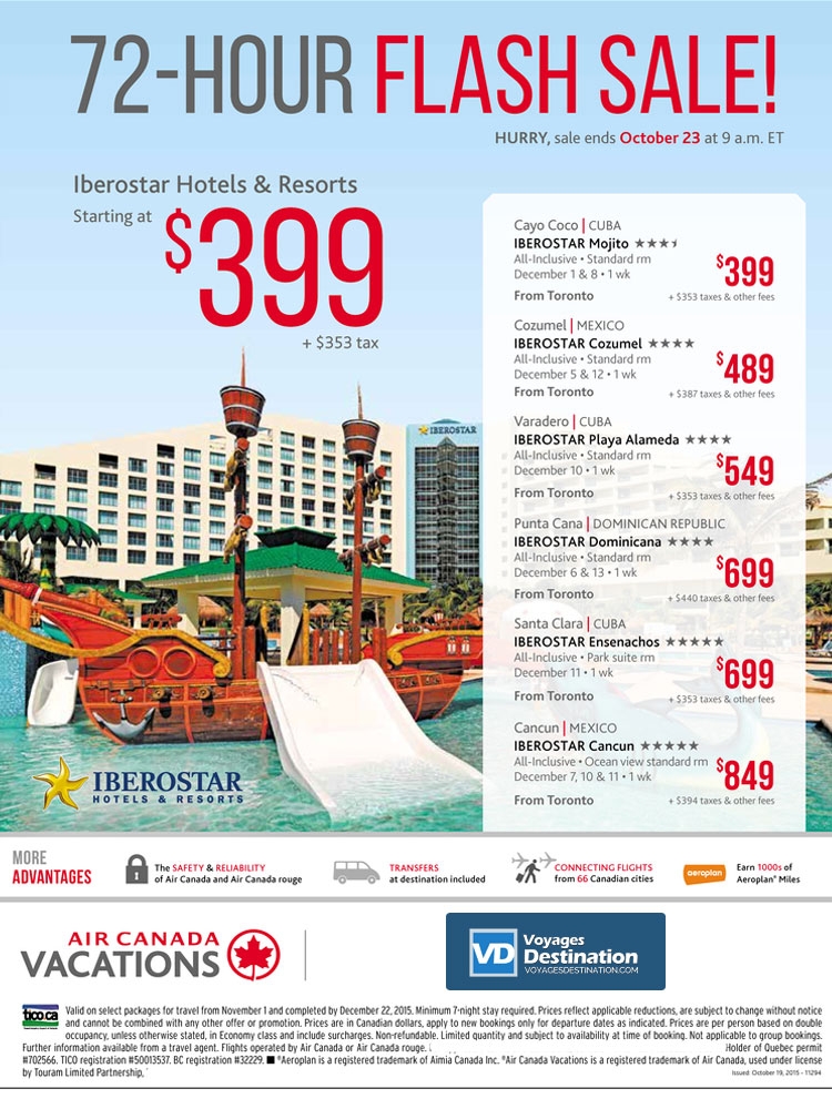 72Hour Flash Sale! IBEROSTAR Hotels & Resorts! Voyages Destination