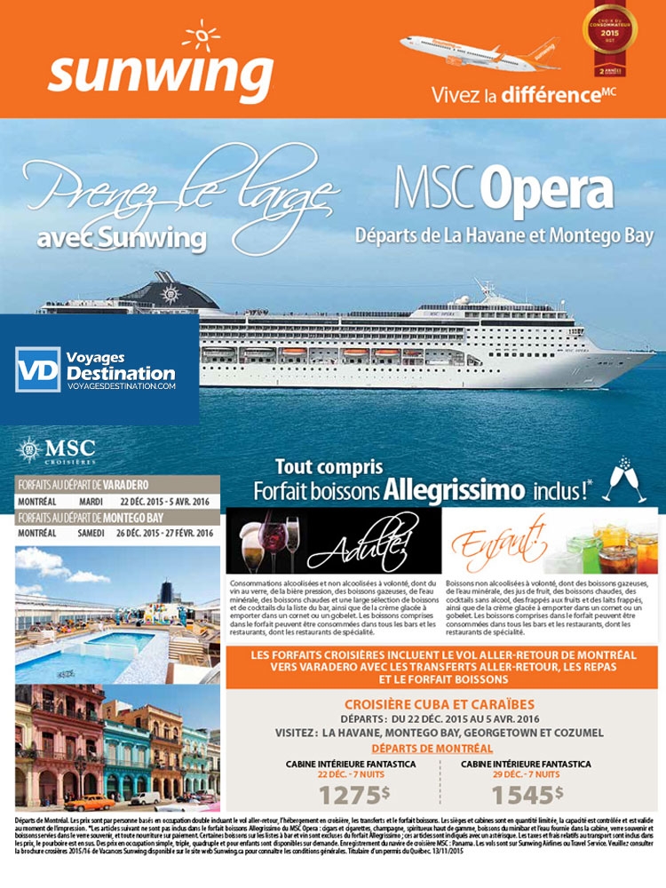 Forfaits croisière en tout compris avec MSC Opera, départs de Montréal |  Voyages Destination